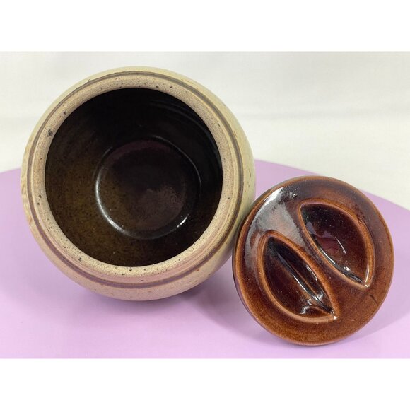 Vintage 70s honey jar, stoneware pottery, small container, country decor - Picture 8 of 10